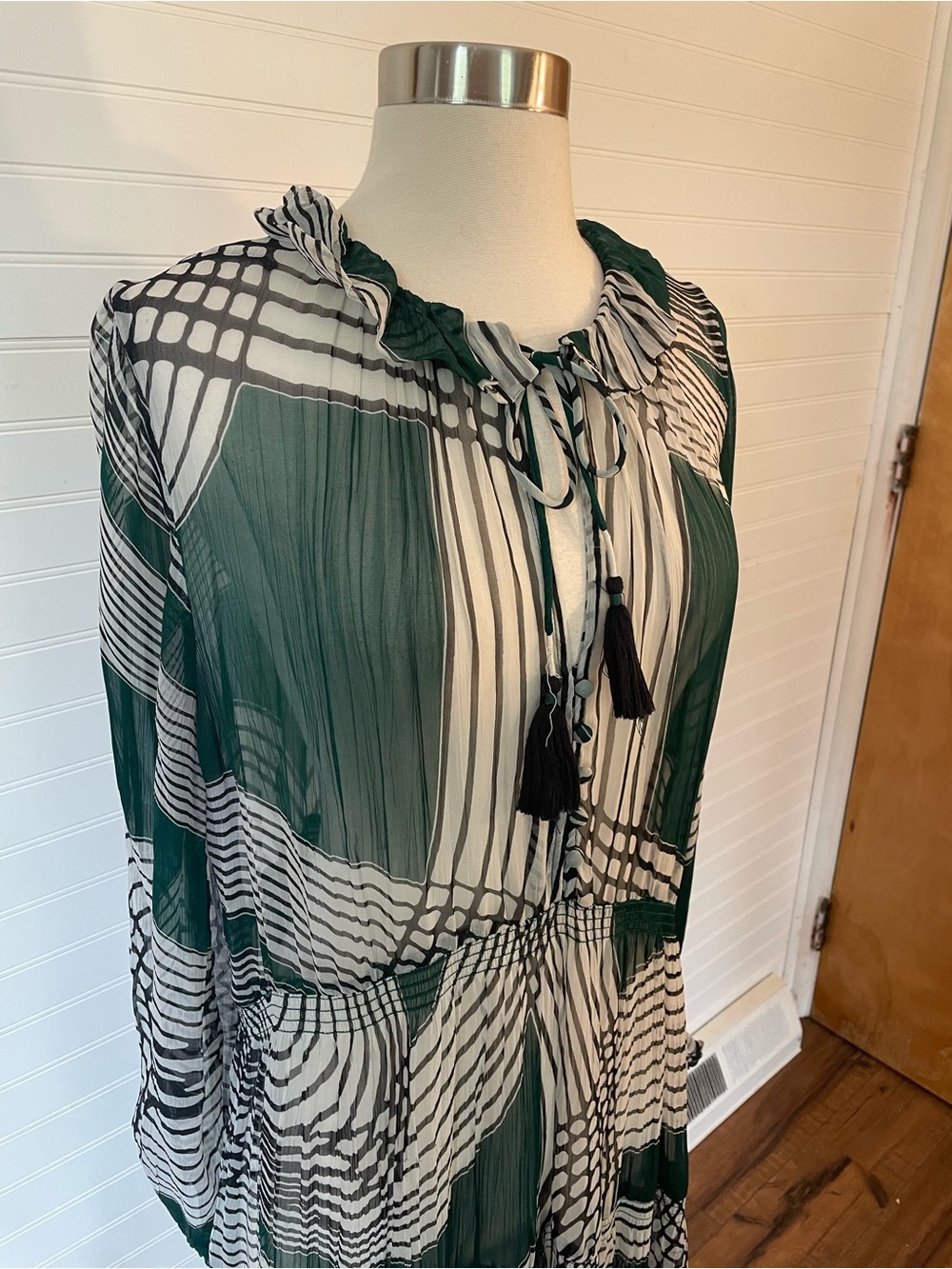Anthropologie The Marais Printed Chiffon Maxi Dress Size Medium Green Black - Picture 6 of 10